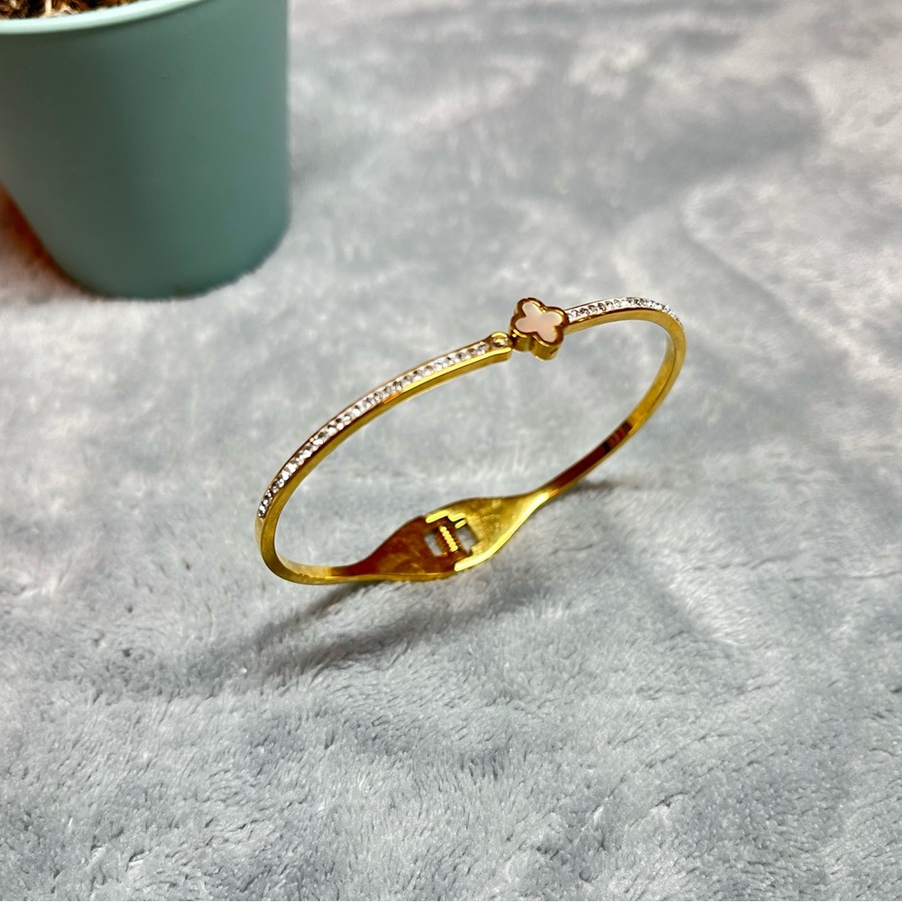 Gold plated Stainless steel bangle| cubic zirconias with Mother of Pearl